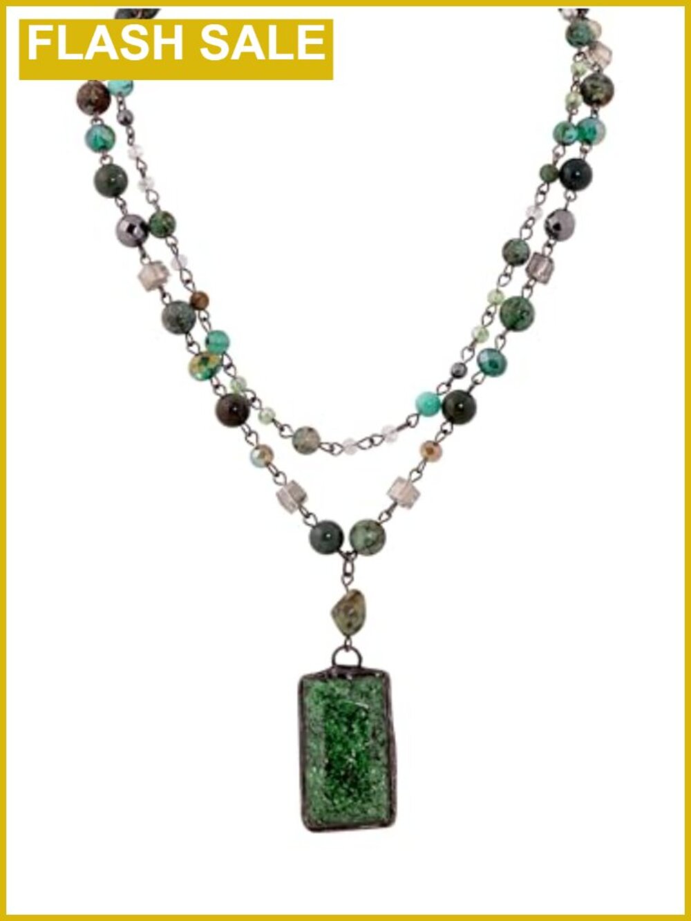 Boho Double Strand Necklace Green Aventurine Pendant